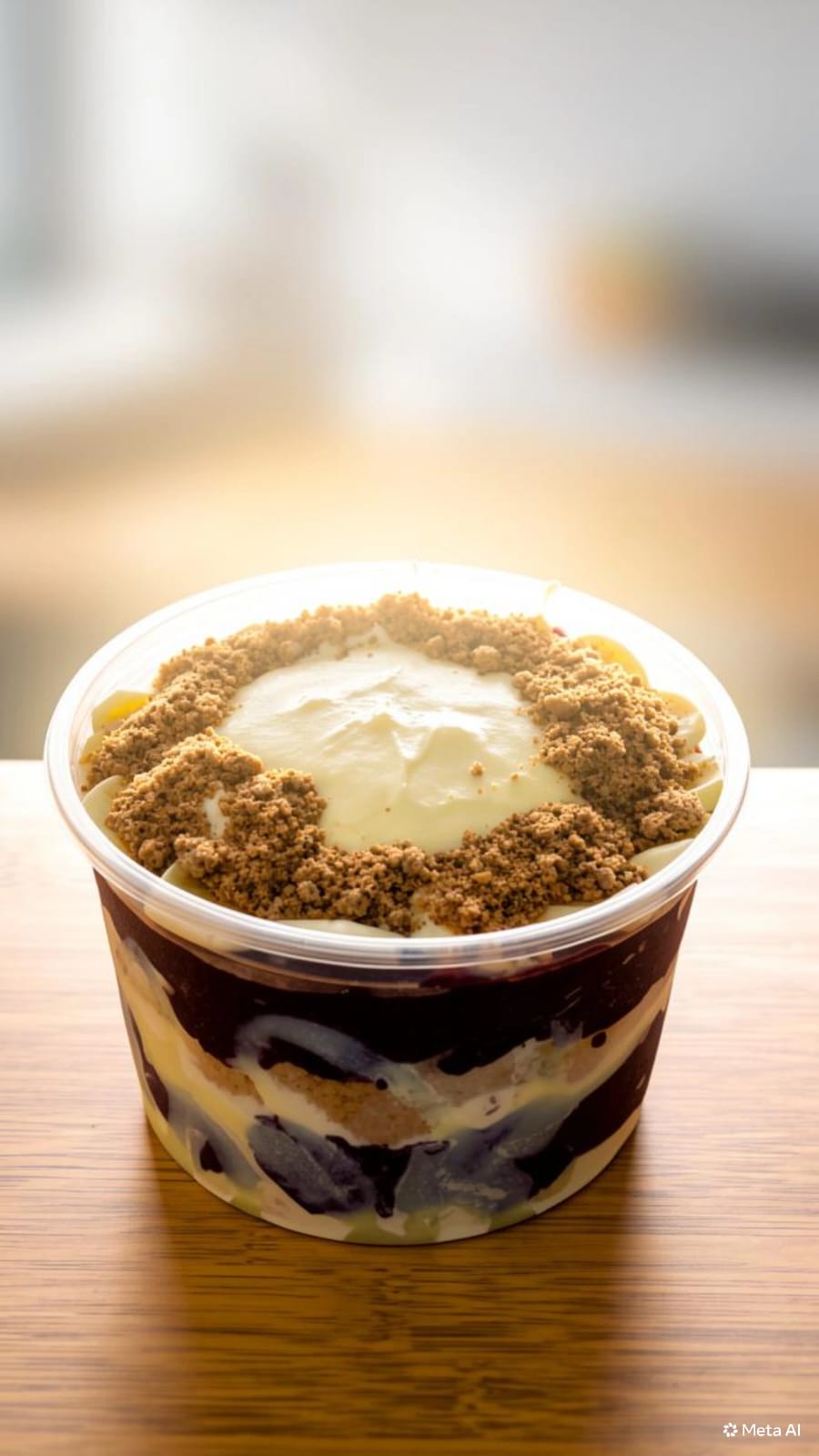 Pote de açaí cremoso com paçoca e creme