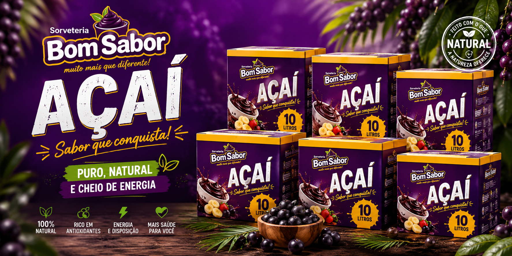 Caixas de açaí premium Bom Sabor de 10 litros